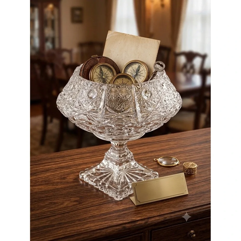 Vintage Cut Crystal Glass Pedestal Compote Vase ABP Style Hobstar 6.5